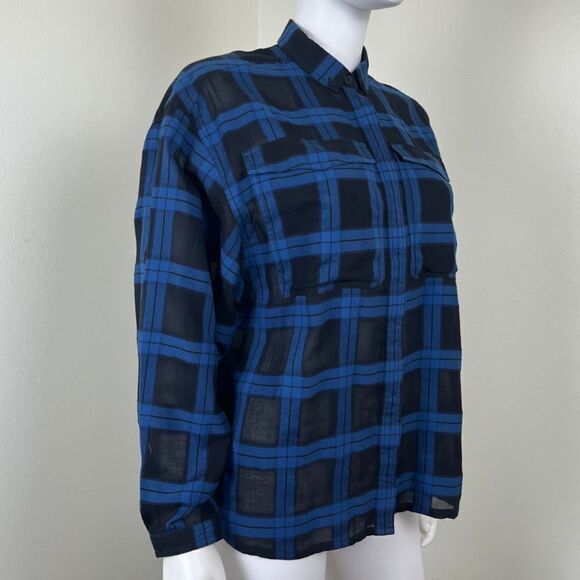 Burberry Brit Womens Size S Blue Black Plaid Cotton Flannel Boxy Blouse NEW Top - Picture 14 of 14